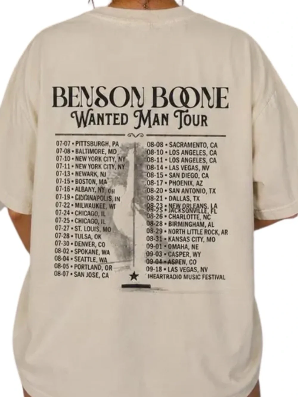 Gildan Cream Benson Wanted Man 2026 Tour Tee - Picture 3 of 3